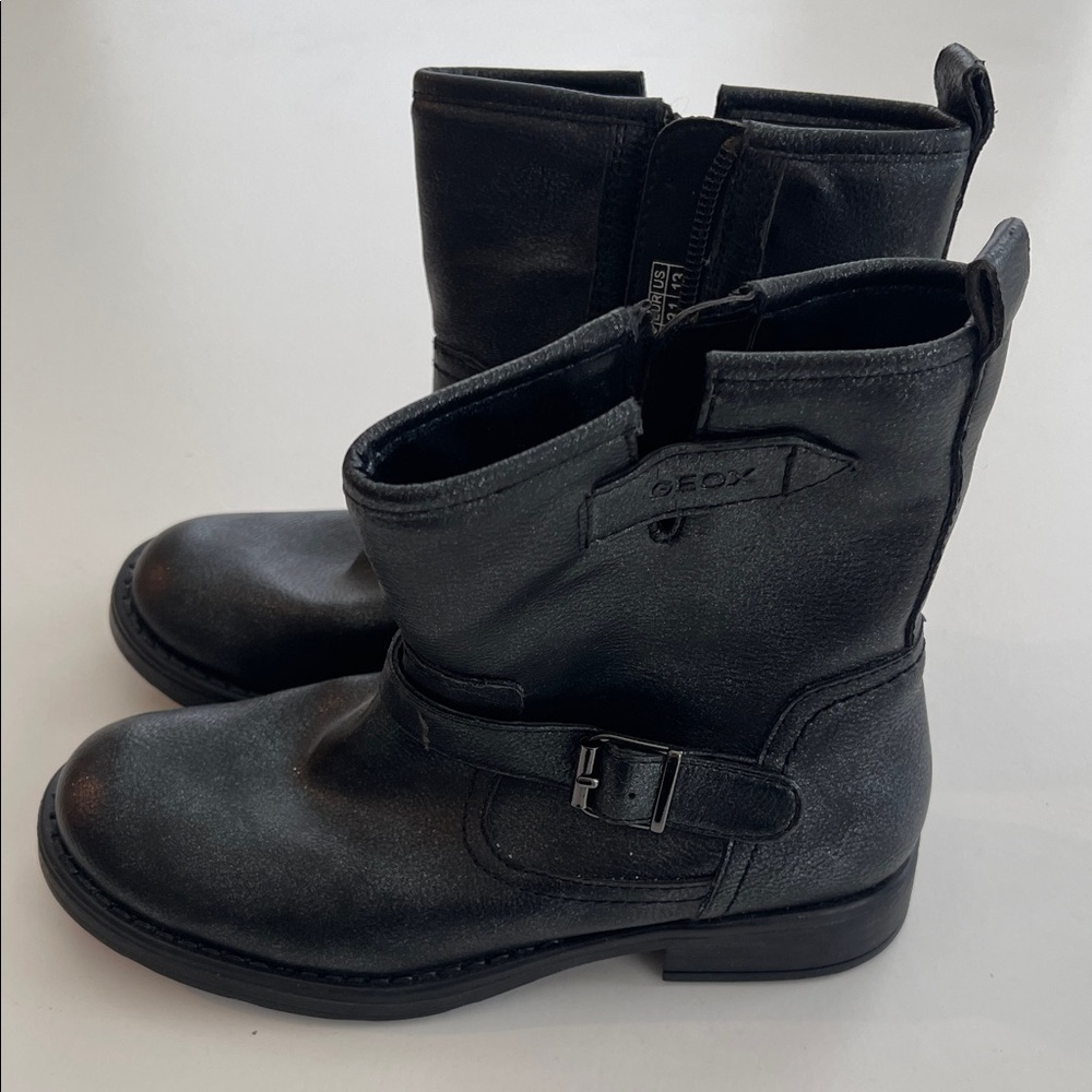Geox Kids Black Leather Buckle Ankle Boots